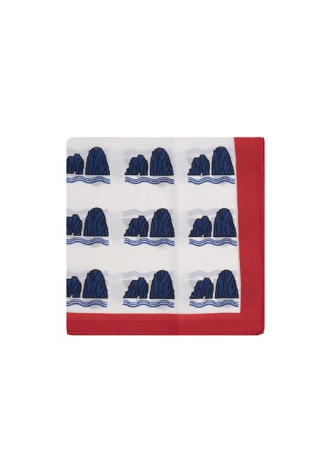 Pocket Handkerchief With Faraglioni of Capri Print 813 (OTTO TREDICI) | FARAGLIONI BLU /LROSSO